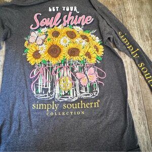 Simply Southern Charcoal Long Sleeve Shirt with Sunflower Design